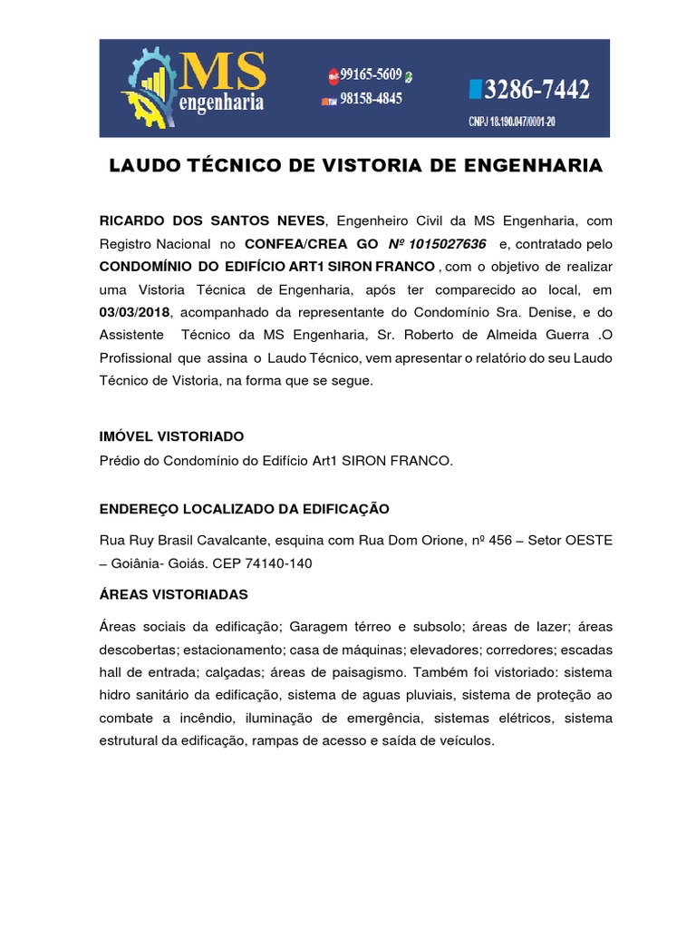 Laudo Técnico e Vistoria de Engenharia