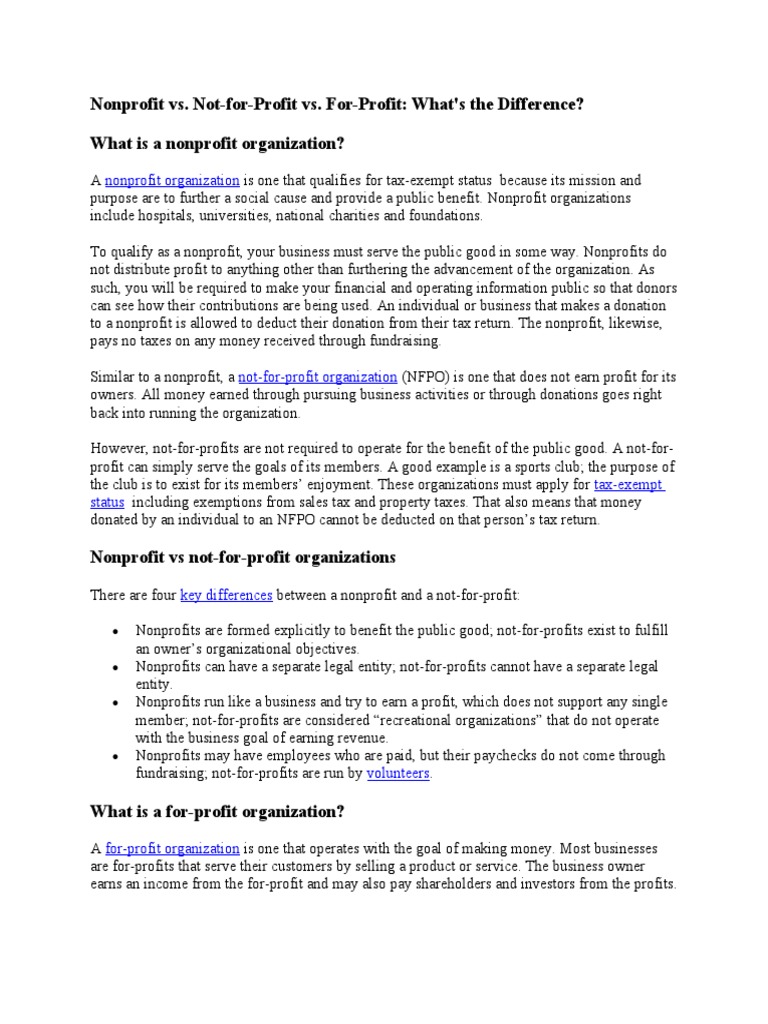 Understanding the Key Differences Between Nonprofit, NotForProfit and