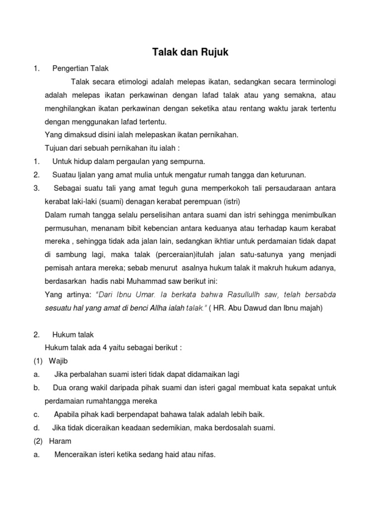 Hukum dan Klasifikasi Talak dalam Islam | PDF