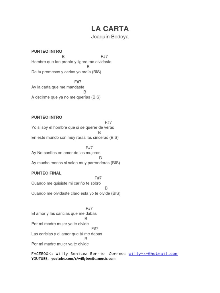 LA CARTA Letra y Acordes | PDF