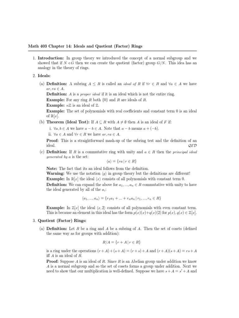 Quotient Ring Definition