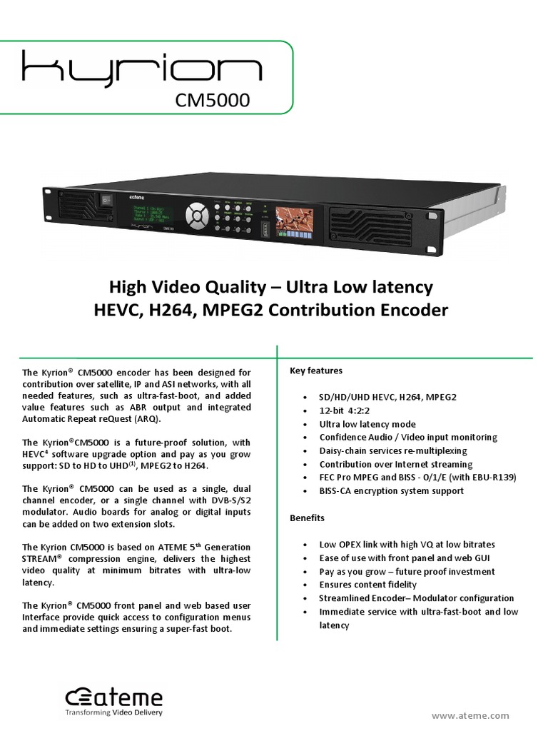Ateme Kyrion Cm5000 Datasheet-V3 | PDF | Data Compression | Video