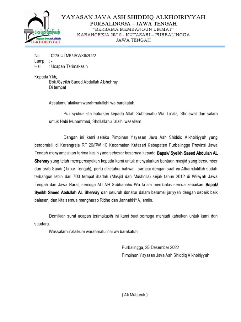 Surat Ucapan Terimakasih Pdf