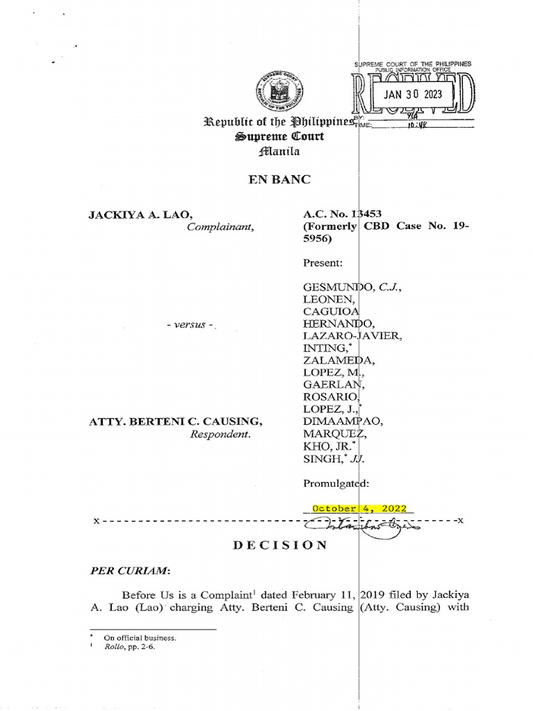Lao V Atty Causing | PDF | Disbarment | Lawyer
