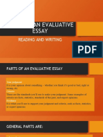 Parts of An Evaluative Essay and Samples