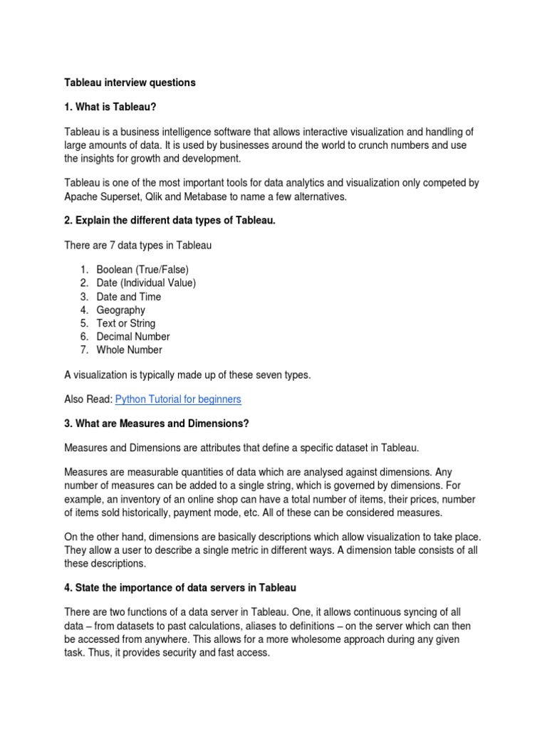 Tableau Interview Questions 1 | PDF | Business | Computers