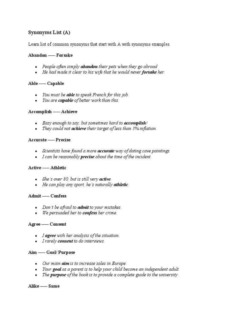 Synonyms List PDF Perfume