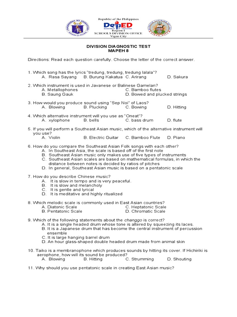 Diagnostic Test Mapeh 8 2022 PDF Sexual Orientation Chess