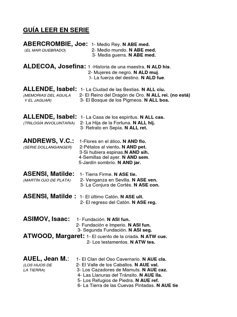 Listado Leer en Serie 0 | PDF | Crepúsculo (serie de novelas)