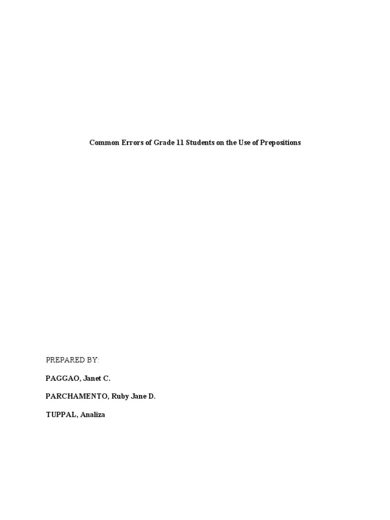 Common Errors of Grade 11 Students in Using Prepositions | PDF ...