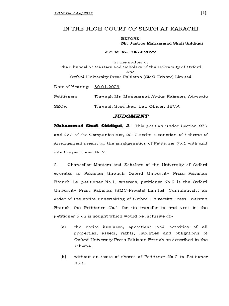 SHC J.C.M. No. 04 of 2022 | PDF | Corporations | Employment