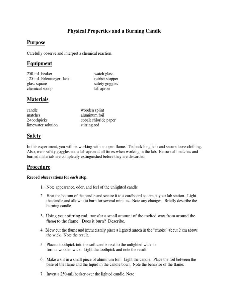 Physical Properties and A Burning Candle PDF Candle Chemical