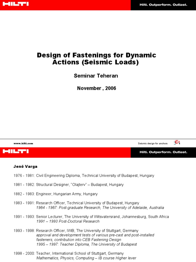 Hilti Ppt Seismic Design Of Anchors Pdf Seismology Earthquakes