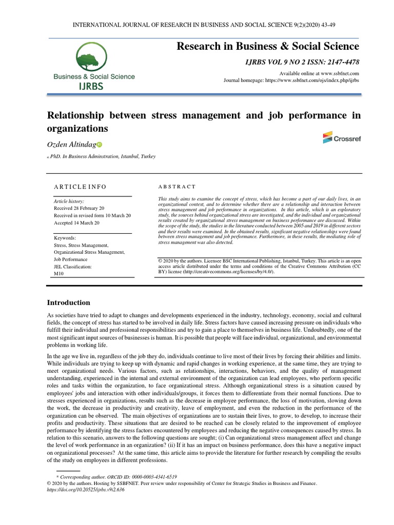 Relationship Between Stress Management and Job Per | PDF | Occupational ...
