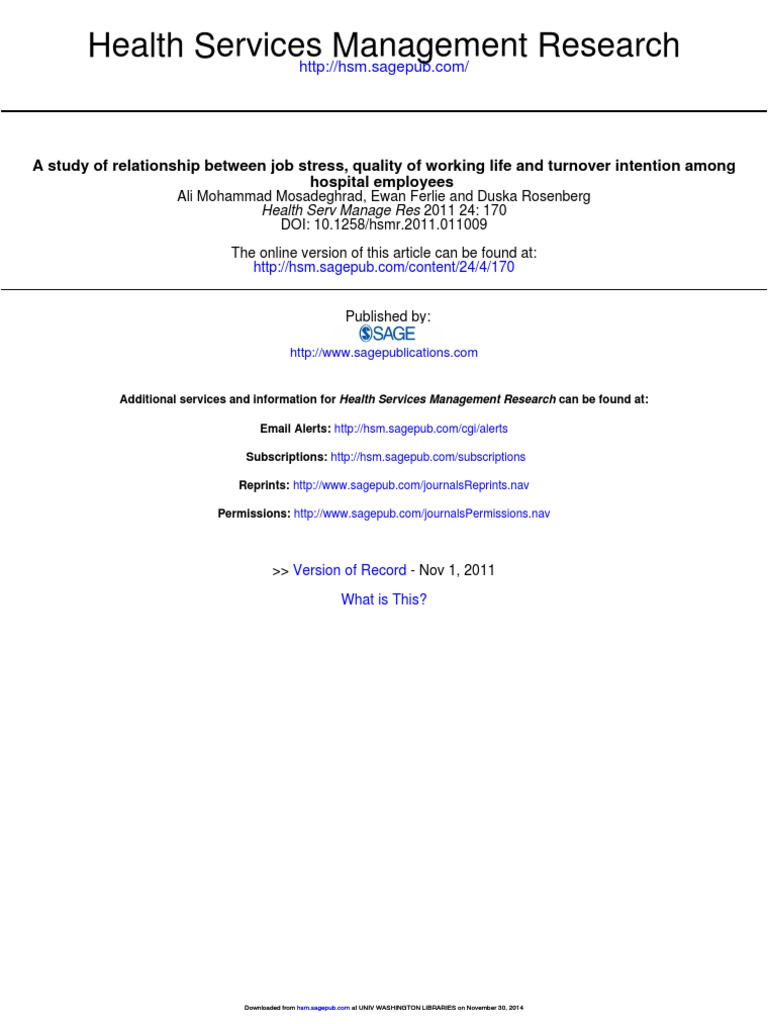Job Stress and Turnover in Hospitals | PDF | Occupational Stress ...
