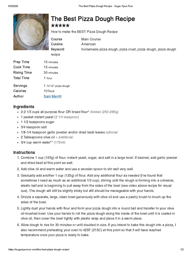 The Best Pizza Dough Recipe Sugar Spun Run PDF Breads Teaspoon