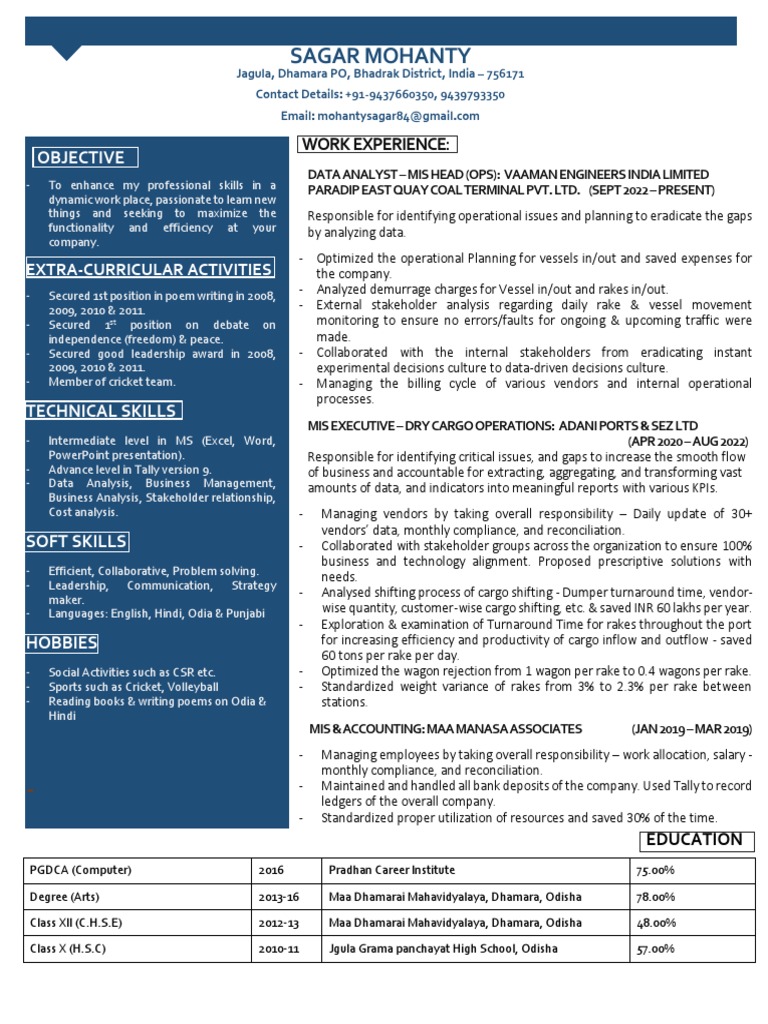 Sagar Resume+ | PDF | Data Analysis | Business