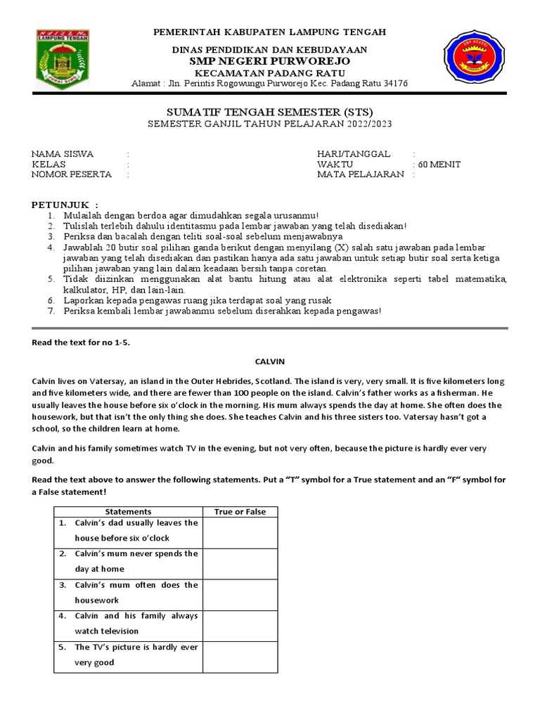 Kop Soal Pts Sts Oktober 2022 Pdf
