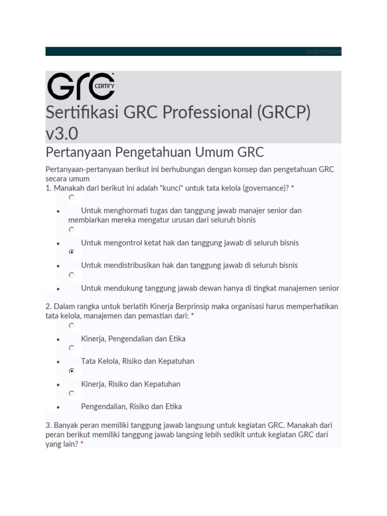 Pertanyaan Sertifikasi GRC Profesional | PDF