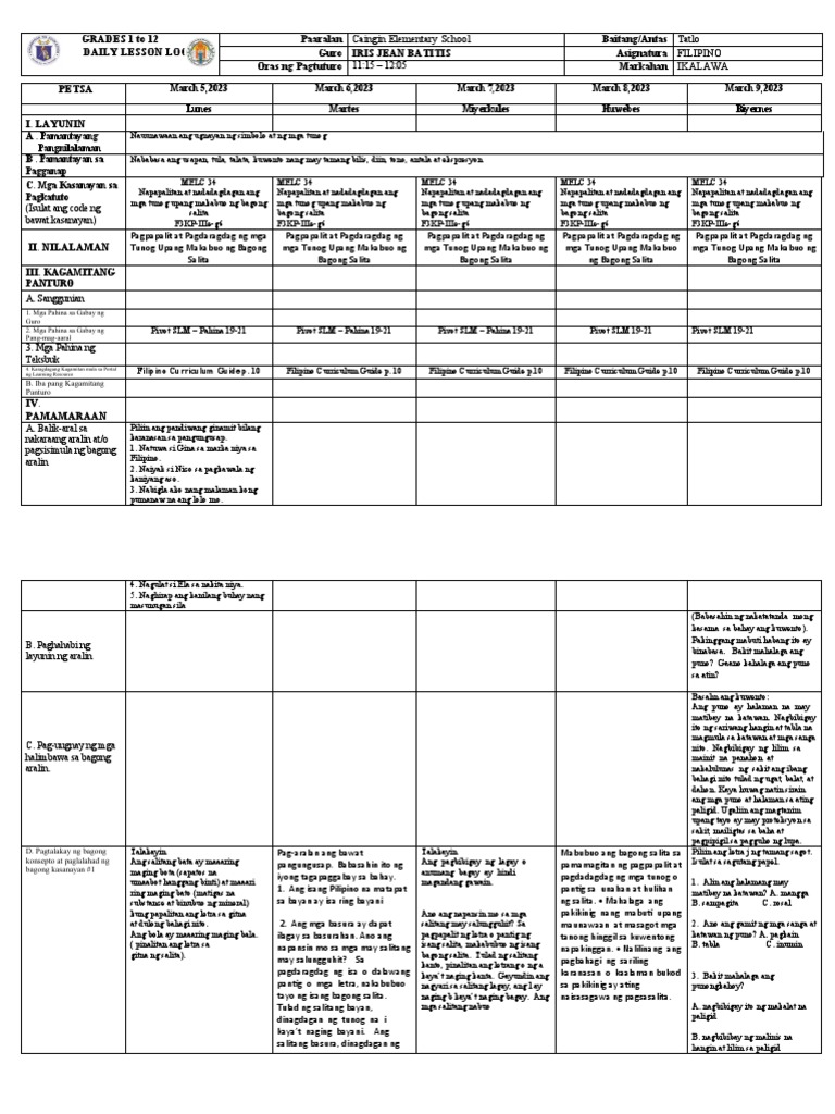 DLL Filipino q3 w4 (Autorecovered) | PDF