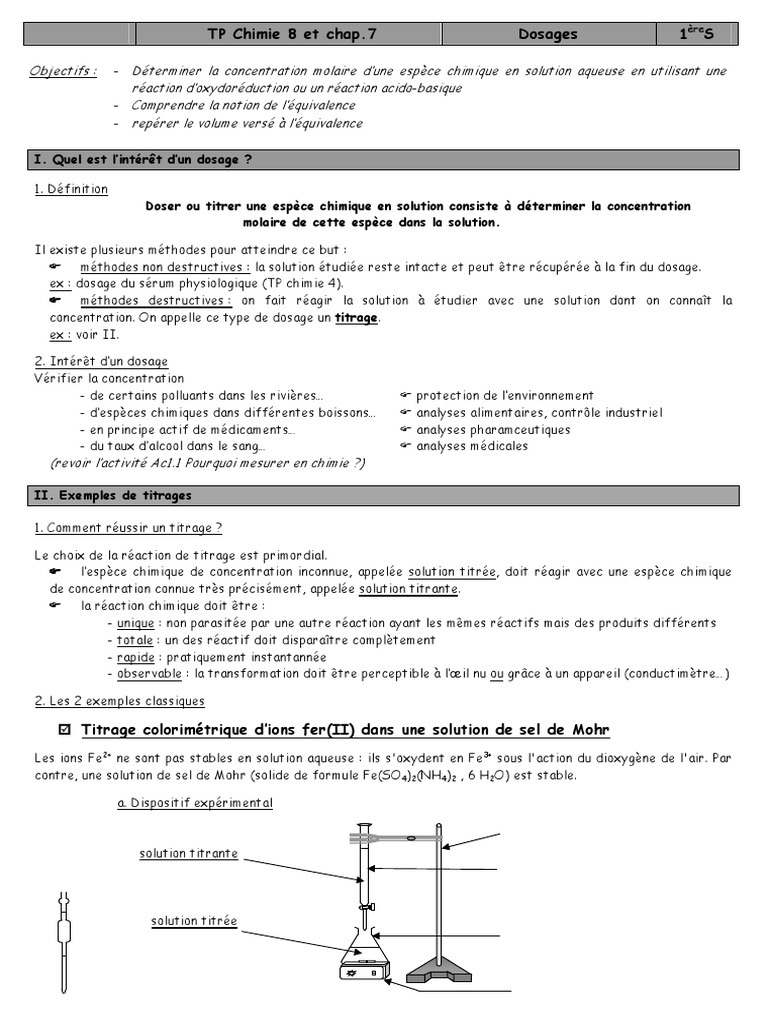 Dosages et Titrages en Chimie | PDF | Titrage | Chimie