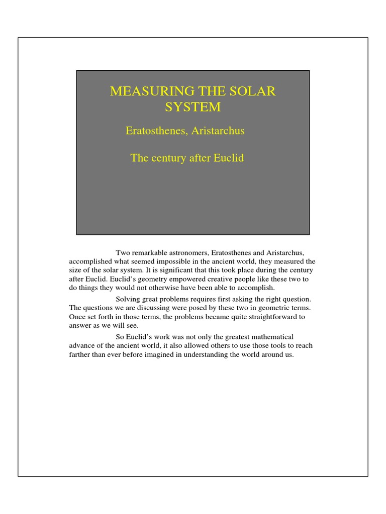 Measuring the Cosmos: How Eratosthenes and Aristarchus Used Simple 