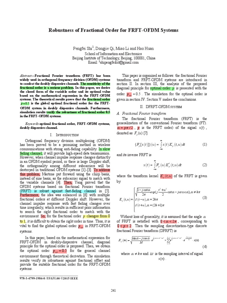 Robustness of Fractional Order For FRFT-OfDM Systems | PDF | Orthogonal ...