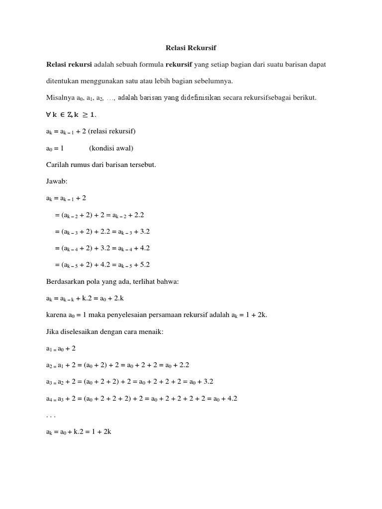 Penyelesaian Relasi Rekursif Linear | PDF | Metode & Bahan Ajar