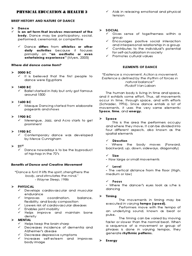 Physical Education and Health - Reviewer | PDF | Dances