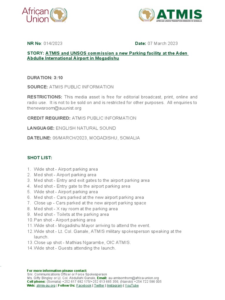 ATMIS and UNSOS Commission A New Parking Facility at The Aden Abdulle ...