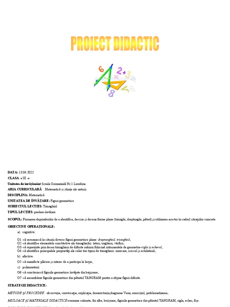 Proiect Matematica Triunghiul | PDF