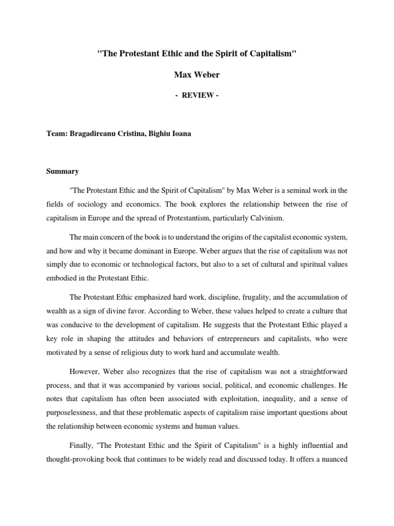 The protestant work ethic and capitalism’s rise