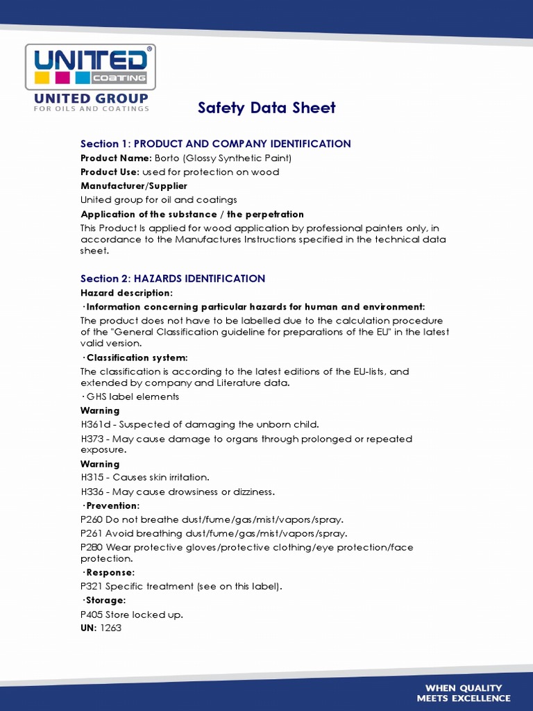 BORTO Glossy Synthetic Paint MSDS PDF Dangerous Goods Chemistry