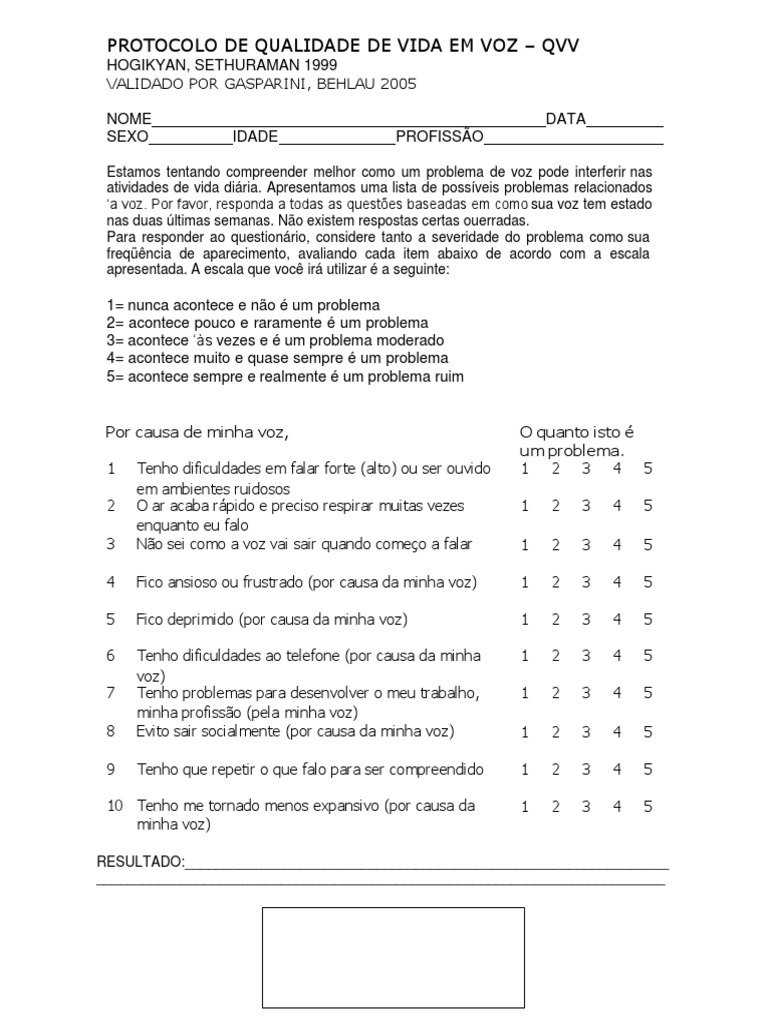 Protocolo QVV de Avaliação Vocal | PDF | Carreira e Crescimento | Artes ...