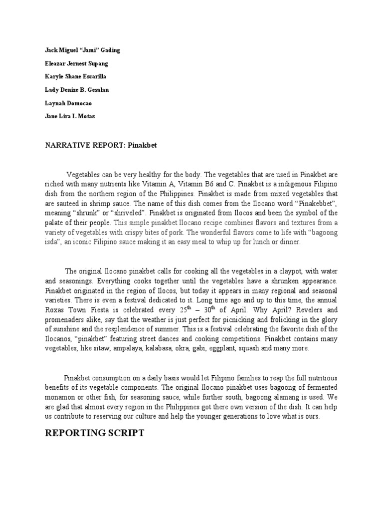 Narrative Report PDF Foods Nutrition