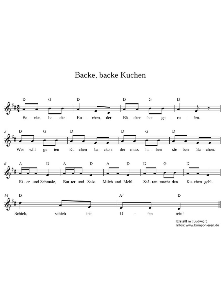 Lied Backe Backe Kuchen Text
