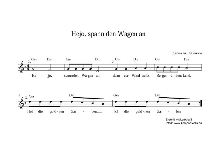 Hejo, Spann Den Wagen An Kinderlied (Kanon) PDF