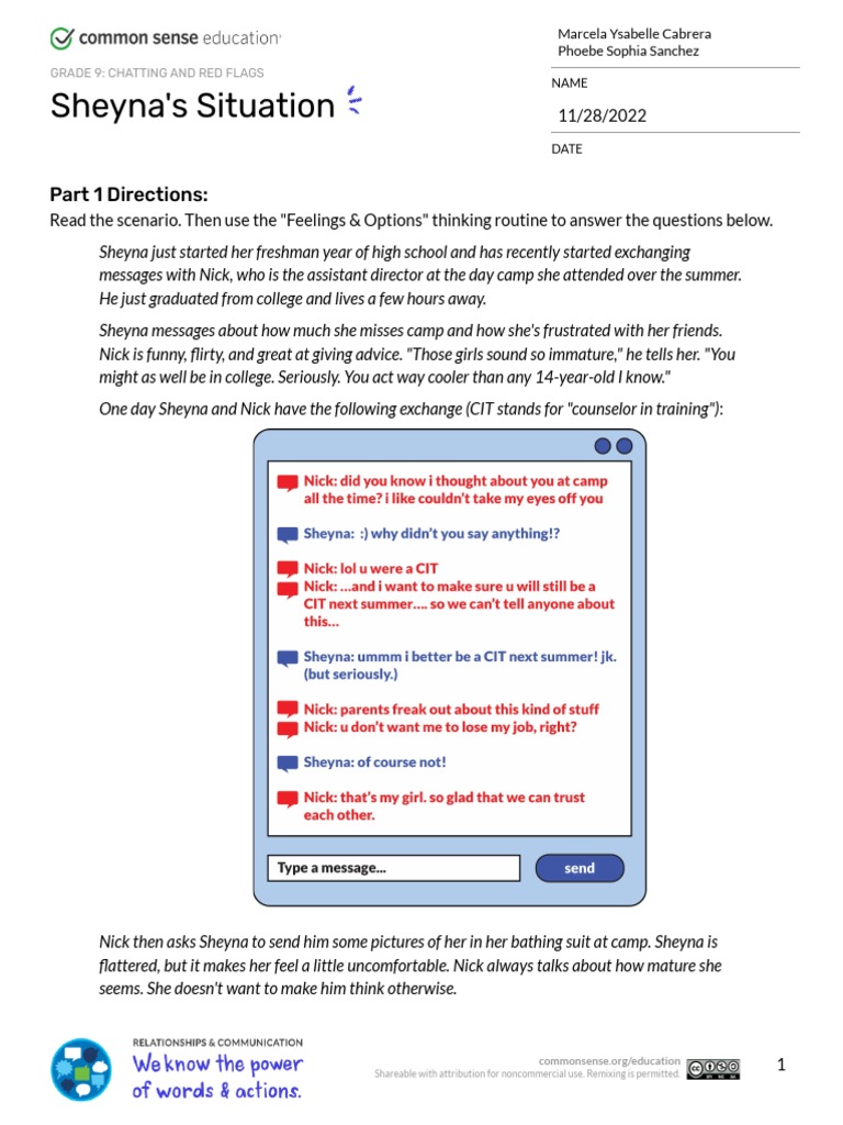 Chatting and Red Flags Sheyna's Situation PDF Psychology Social