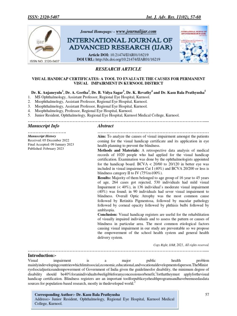 Visual Handicap Certificates A Tool To Evaluate The Causes For