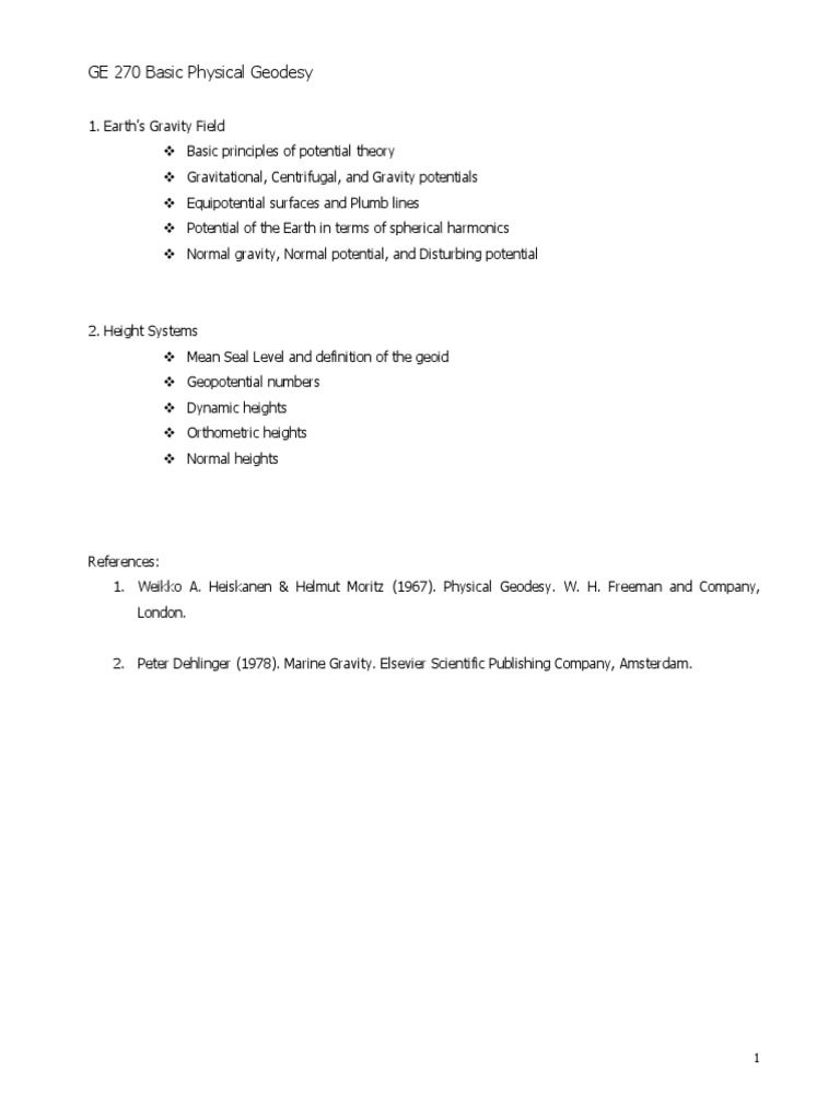 Ge 281 Basic Physical Geodesy Pdf Sea Level Potential Energy