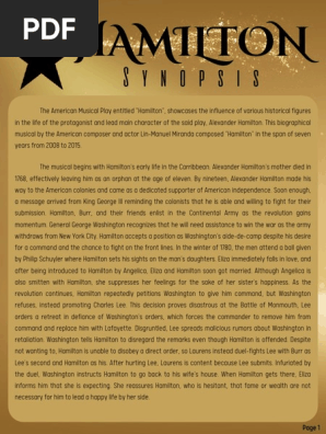 Hamilton Synopsis PDF Alexander Hamilton Hamilton Musical