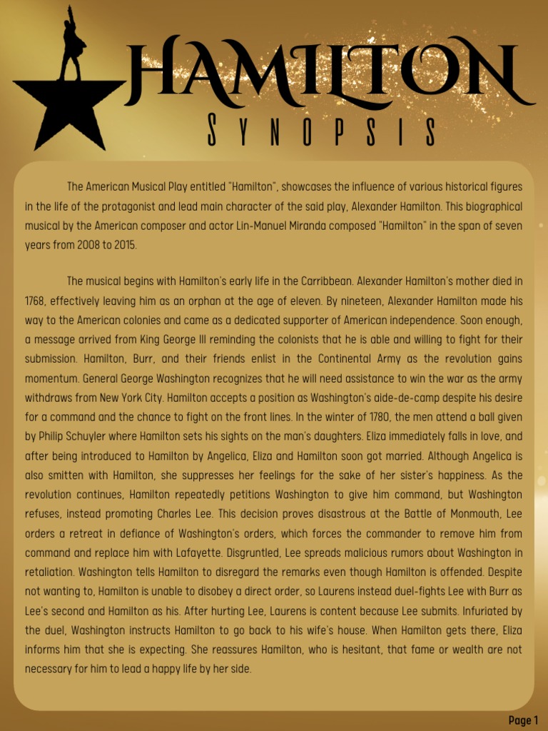 Hamilton Synopsis PDF Alexander Hamilton Hamilton (Musical)