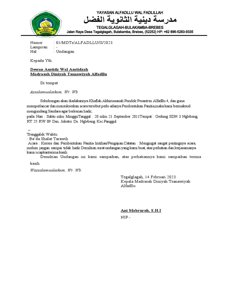 Surat undangan pra haflah | PDF