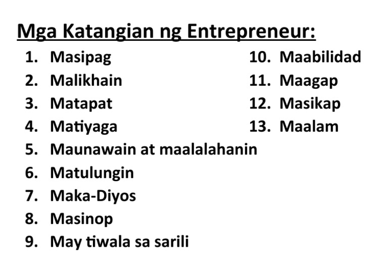 Mga Katangian NG Entrepreneur PDF
