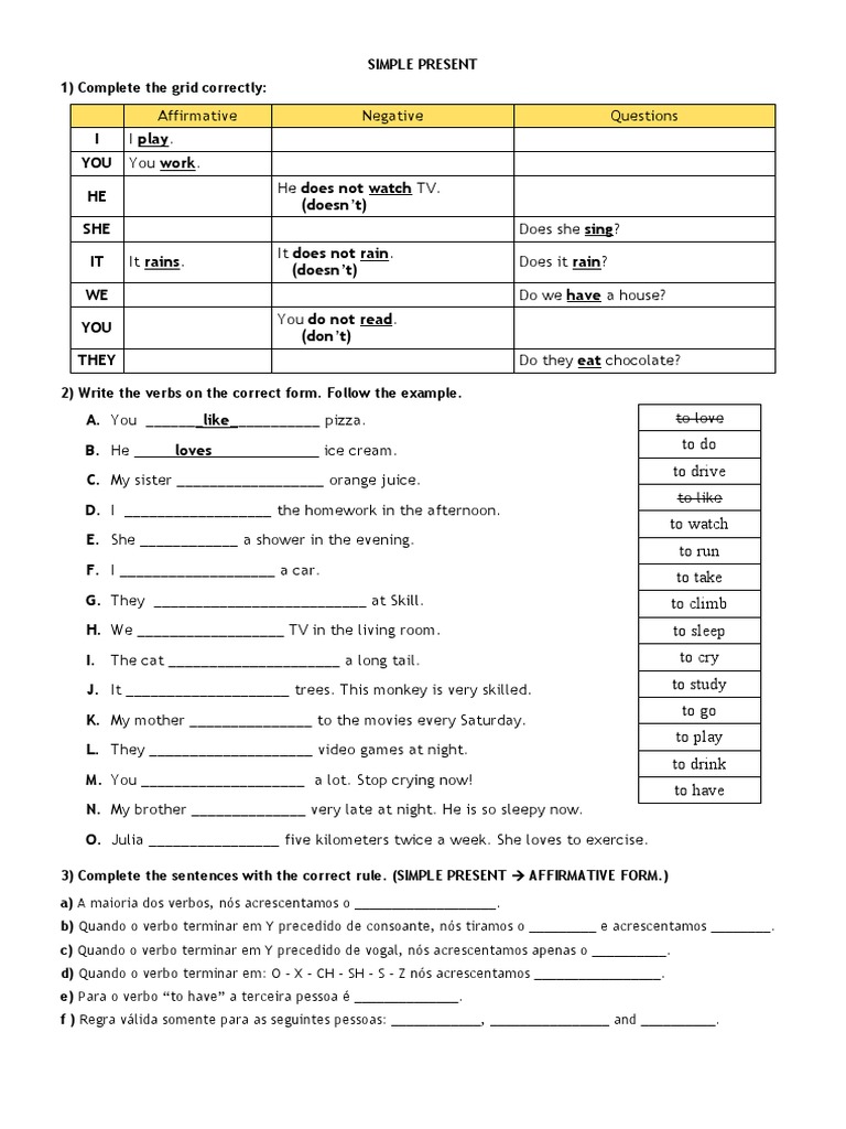 Simple Present Tense Exercises | PDF | Linguistic Morphology ...