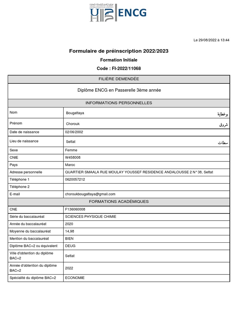 Préinscription ENCG Casa 2022/2023 | PDF
