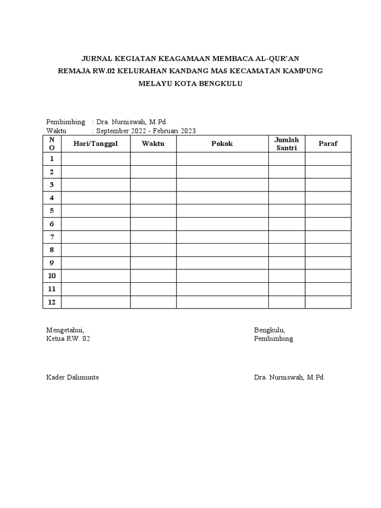 Jurnal Kegiatan Remaja - 2 | PDF