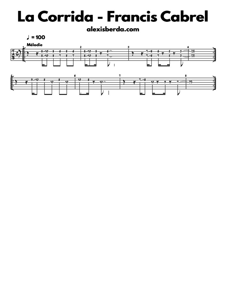 La Corrida Francis Cabrel Tablature Alexis Berda PDF