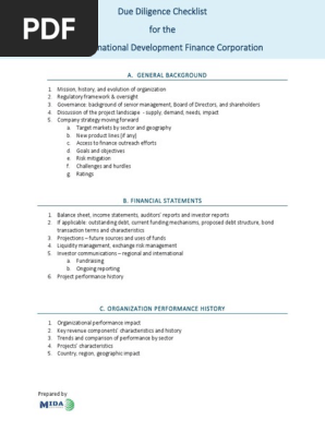 US DFC Due Diligence Checklist
