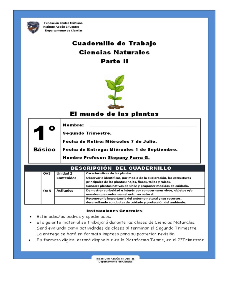 1 Básico Cuadernillo De Ciencias 2 Trimestre Parte 2 Pdf